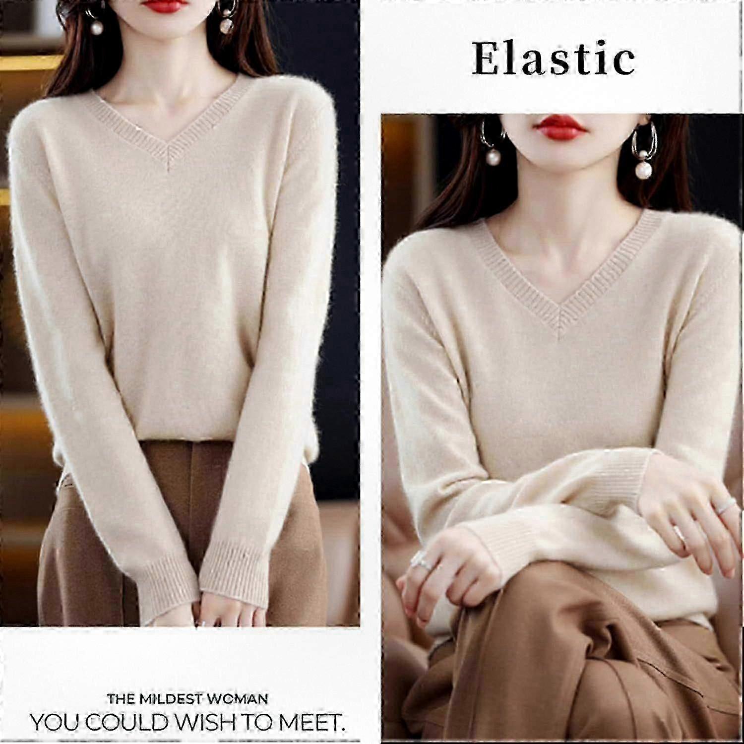 كشمير برقبة طويلة كم كنزة صوفية ناعمة للنساء - ملابس تريكو دافئة شتوية فاخرة