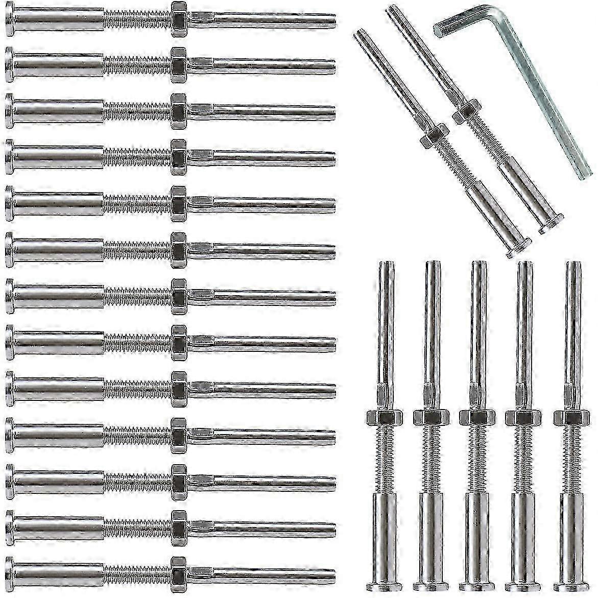 20Pcs Invisible Turnbuckle Hand Swage Threaded Stud Tension Hex Head End Fitting Receiver Terminal