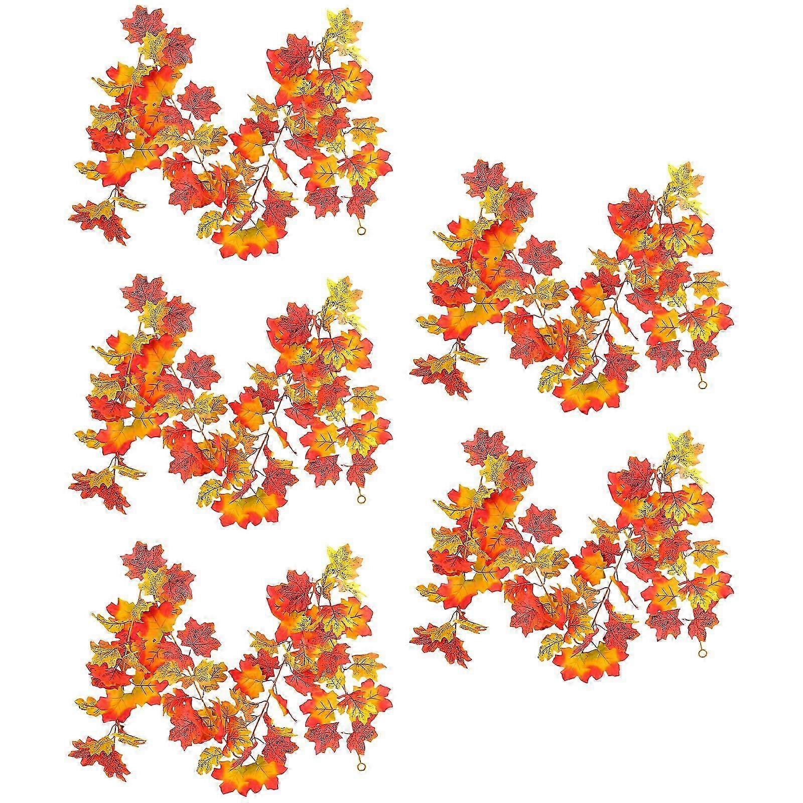 Pack of 5 Colorful Maple Leaves String Autumnal Maple Leaves Hangings for Fireplaces Holiday Decoration
