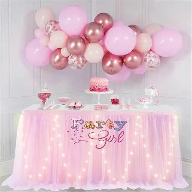 Fluffy Tulle Table Skirt, 4/6/9/14 Ft Length, Light Green, 3Layer Rectangular, LED Party Decor