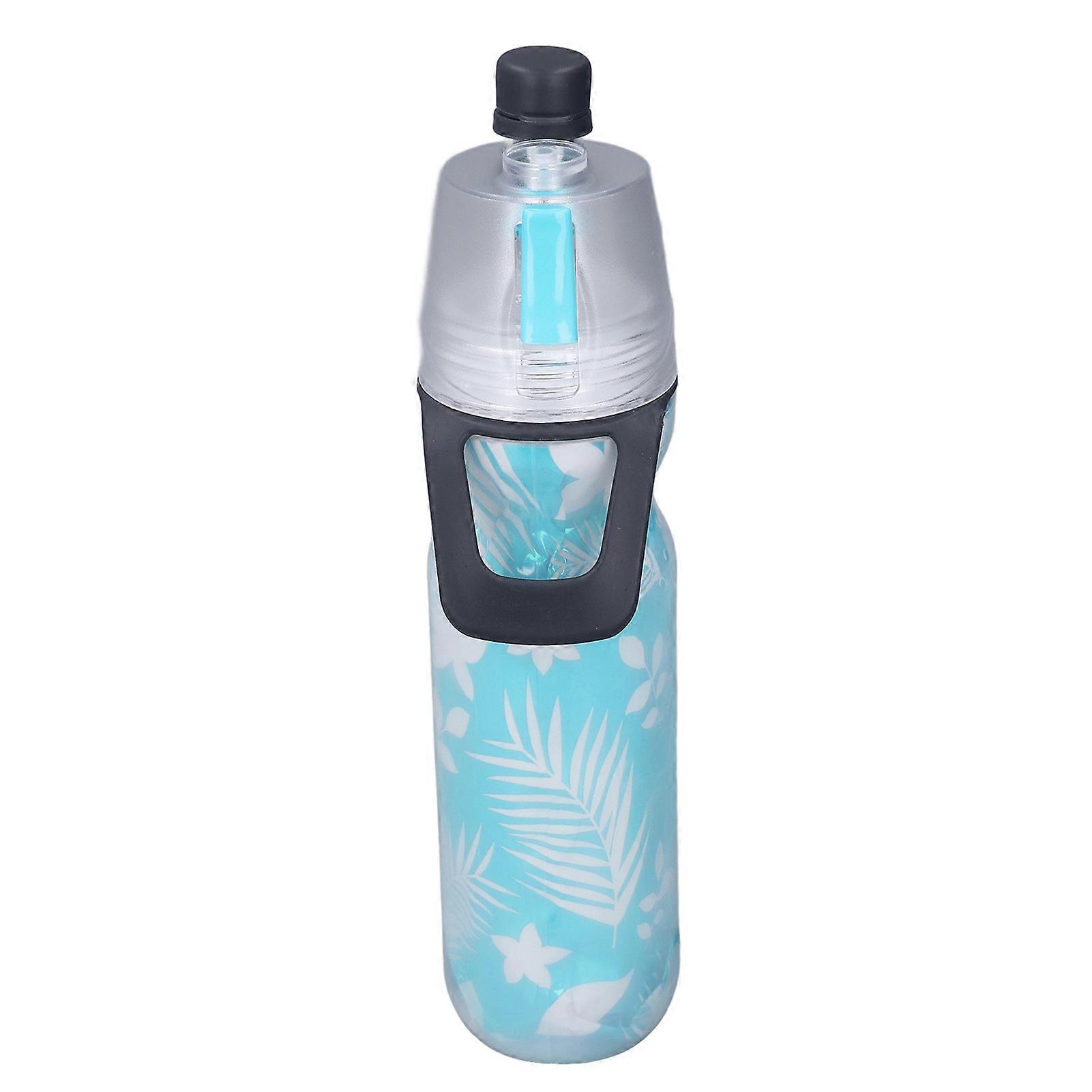 PE Misting Water Bottle Spray Mist Sports Water Bottle Reusable Cooling Drinking Bottle with Double Wall Insulation Carry Loop Cyan 