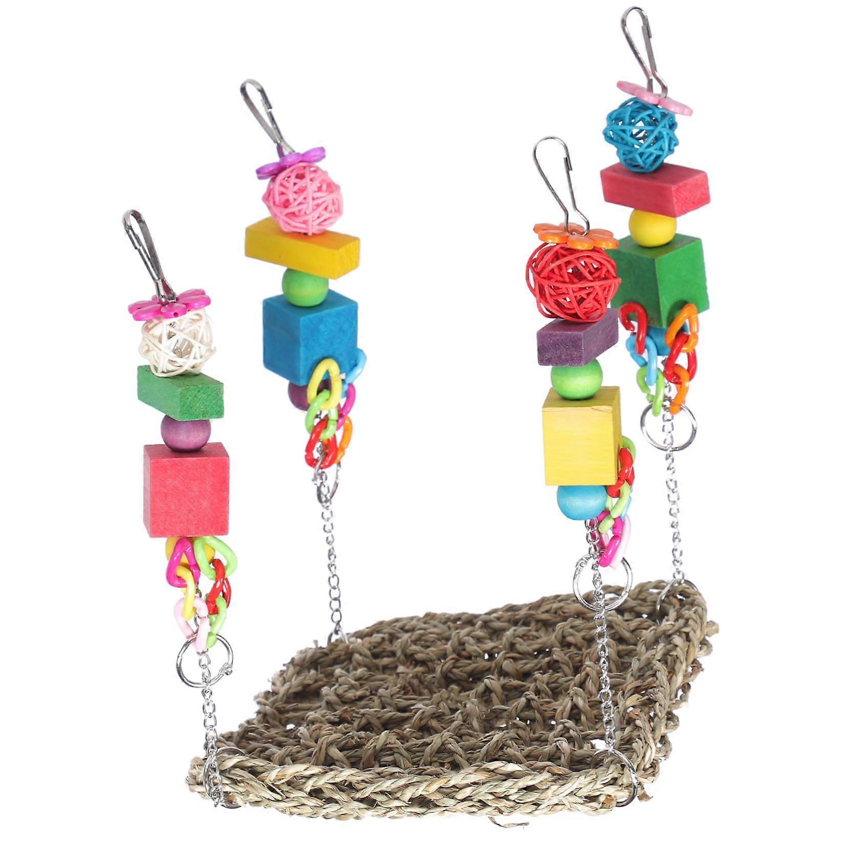 WearResistant Parrot Swing With Seagrass Hammock  Parakeet Cage Accessory, Boredom Relief, Sleeping Nest, Color Random