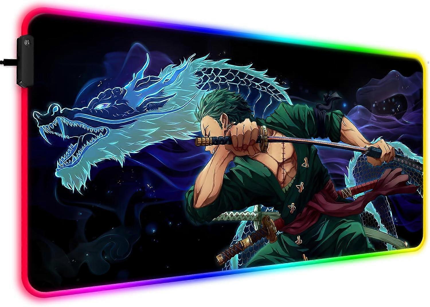 RGB Zoro Mouse Pad, Extended Large Anime LED Mousepad for Home Office, Light Up Gaming Desk Mat for Computer Keyboard