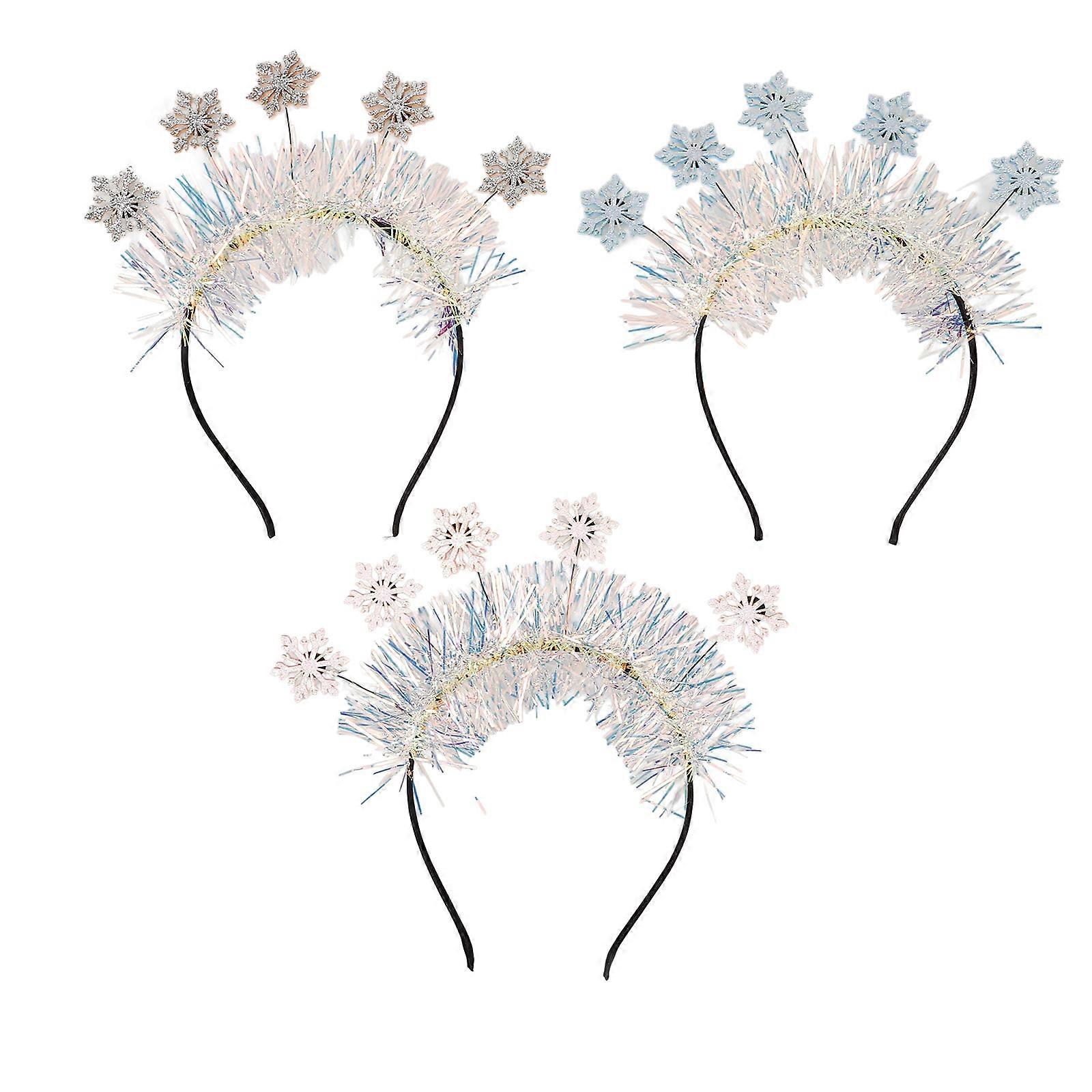 Christmas Snowflake Headband for Decor 3Pcs Assorted Color Felt Cloth Design