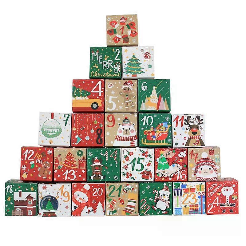 24pcs/set Christmas Advent Calendar Box Kraft Paper Candy Box 24 Days Countdown To Xmas Gift Boxes Navidad New Year Decorations