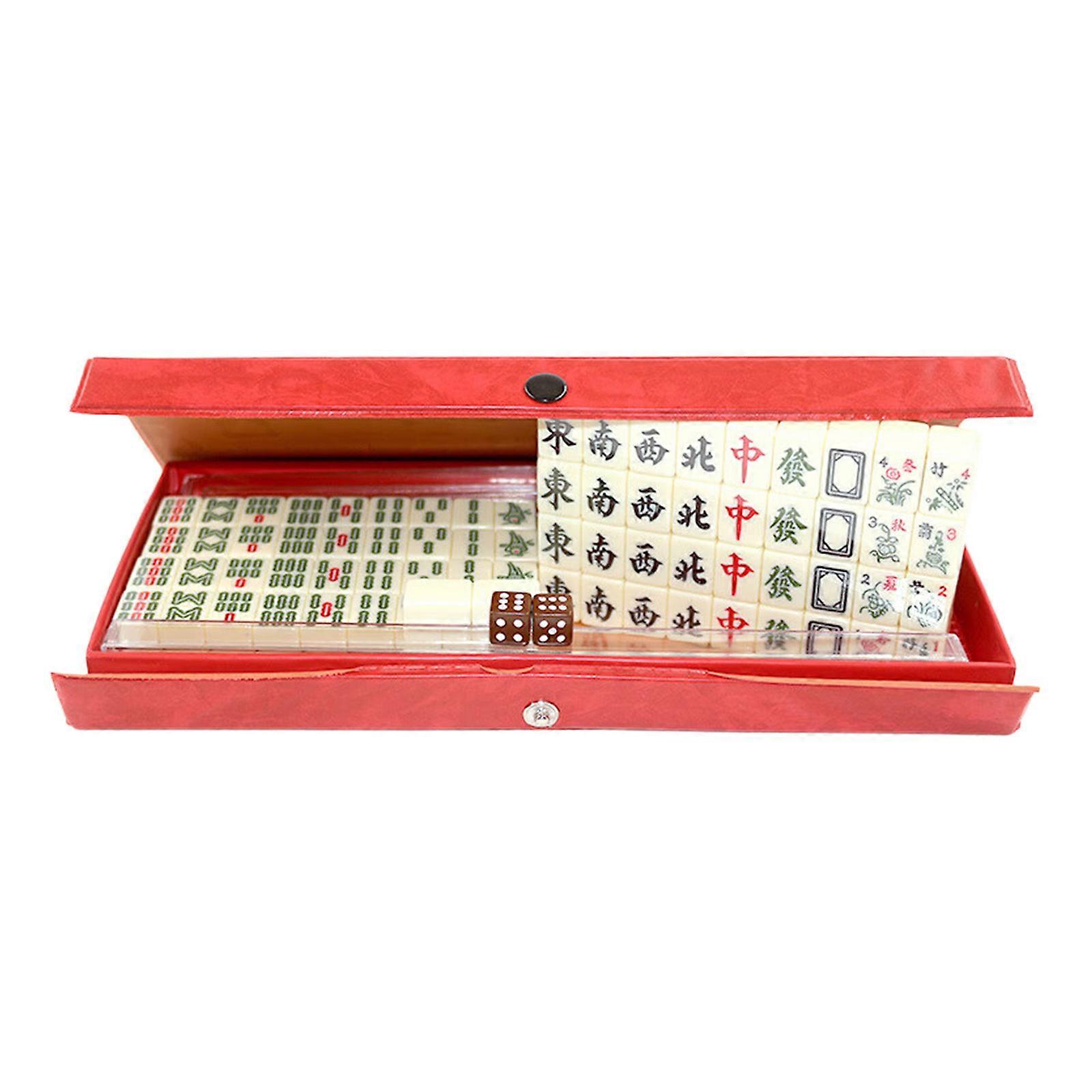 Portable Mini Mahjong Game Small Long Box Storage 4 Tile Ruler Accessories Premium Tiles For Parties Camping Travel Use Multicolor