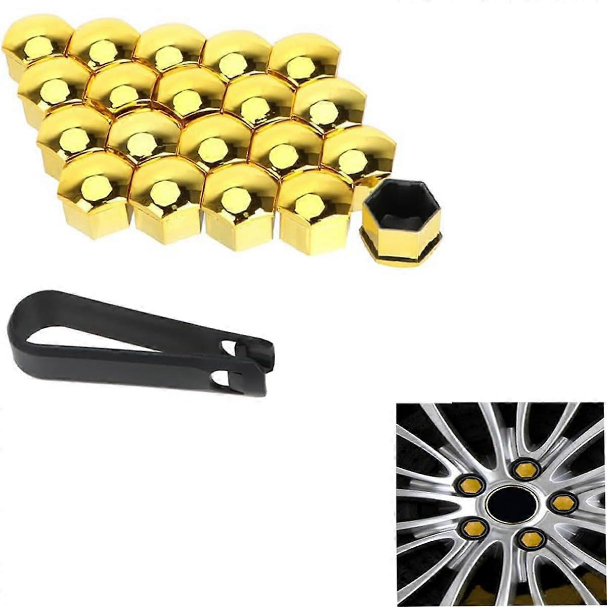 Car Wheel Nut Caps 17mm Yellow With Installation Tool Anti Dust Rust 20Pcs