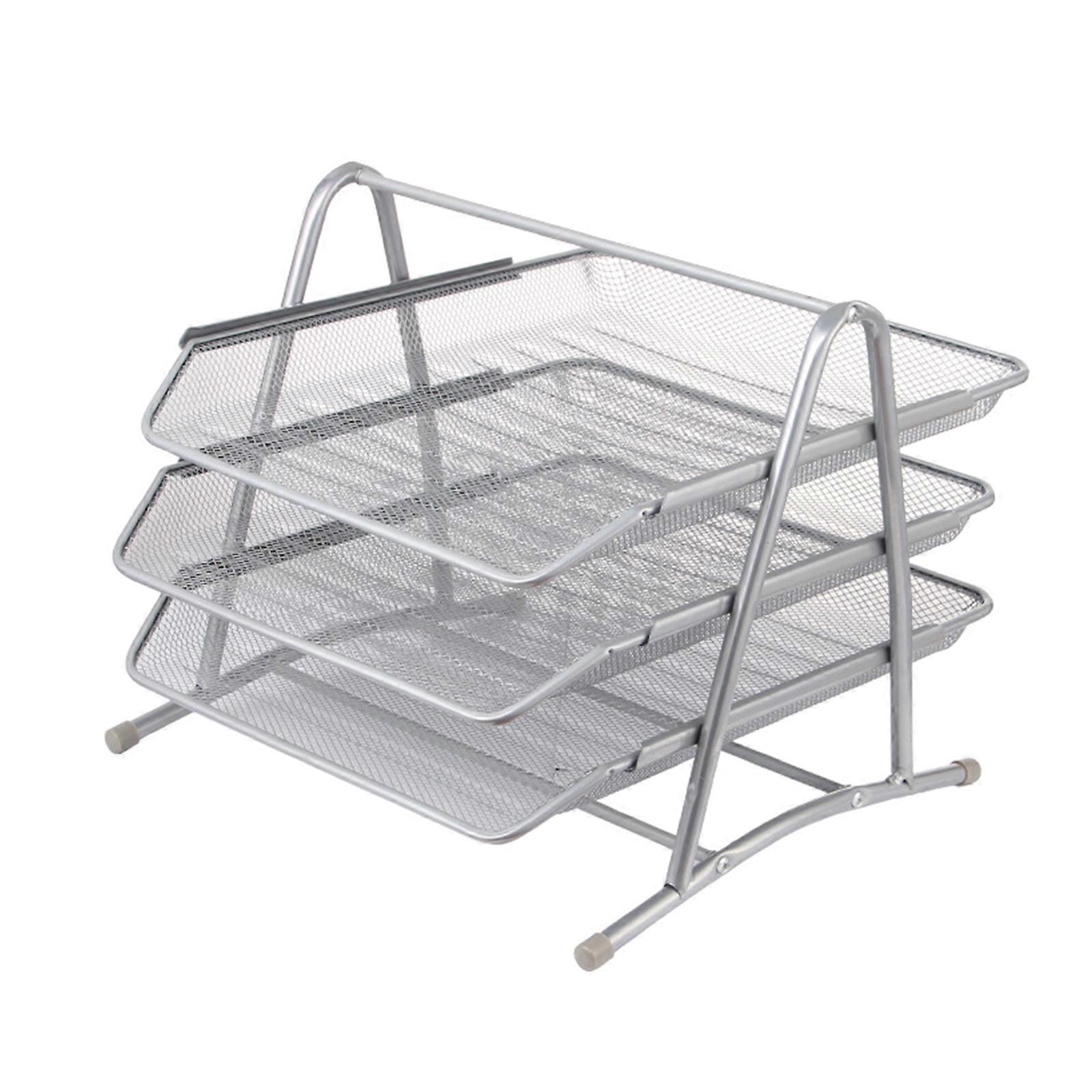 Metal 3Tier File Organizers Solid Wire Mesh Desk Document Tray for Office Documents Storage and Organization Holders  silver
