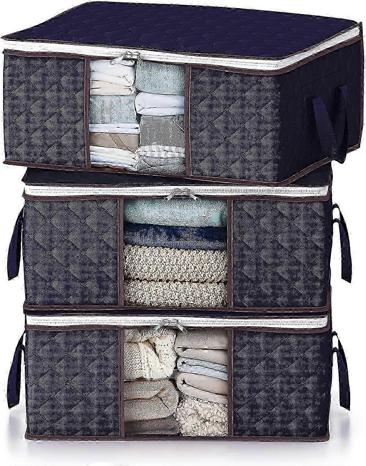 2025 Dark Blue Large Capacity Clothes Storage Bag Organizer with Reinforced Handle Thick Fabric for Comforters, Blankets, Bedding, Foldable with Sturd