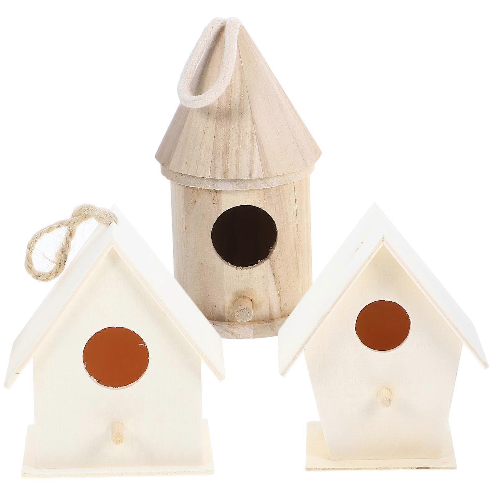 Creative Unfinished Birdhouse 3 Pcs Designed For Craft Enthusiasts With Rustic Style And Wide Hut Shape