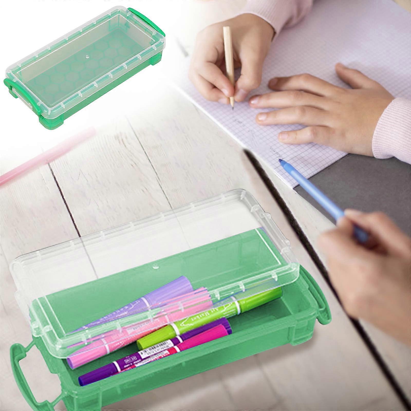 1 Pack Clear Plastic Pencil Box, Large Capacity with Snap-tight Lid, Stackable Design, Stylish Office Storage Organizer