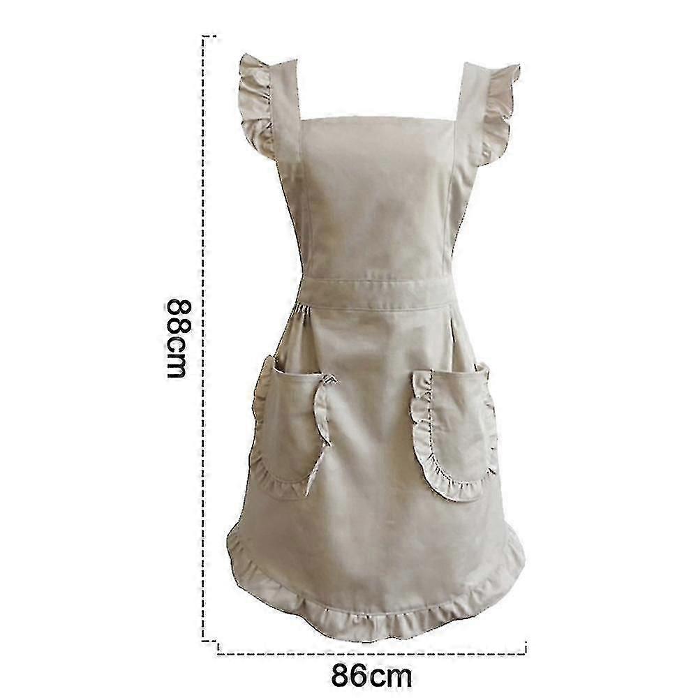 Retro Adjustable Ruffle Apron With Pockets, Small To Plus Size Ladies