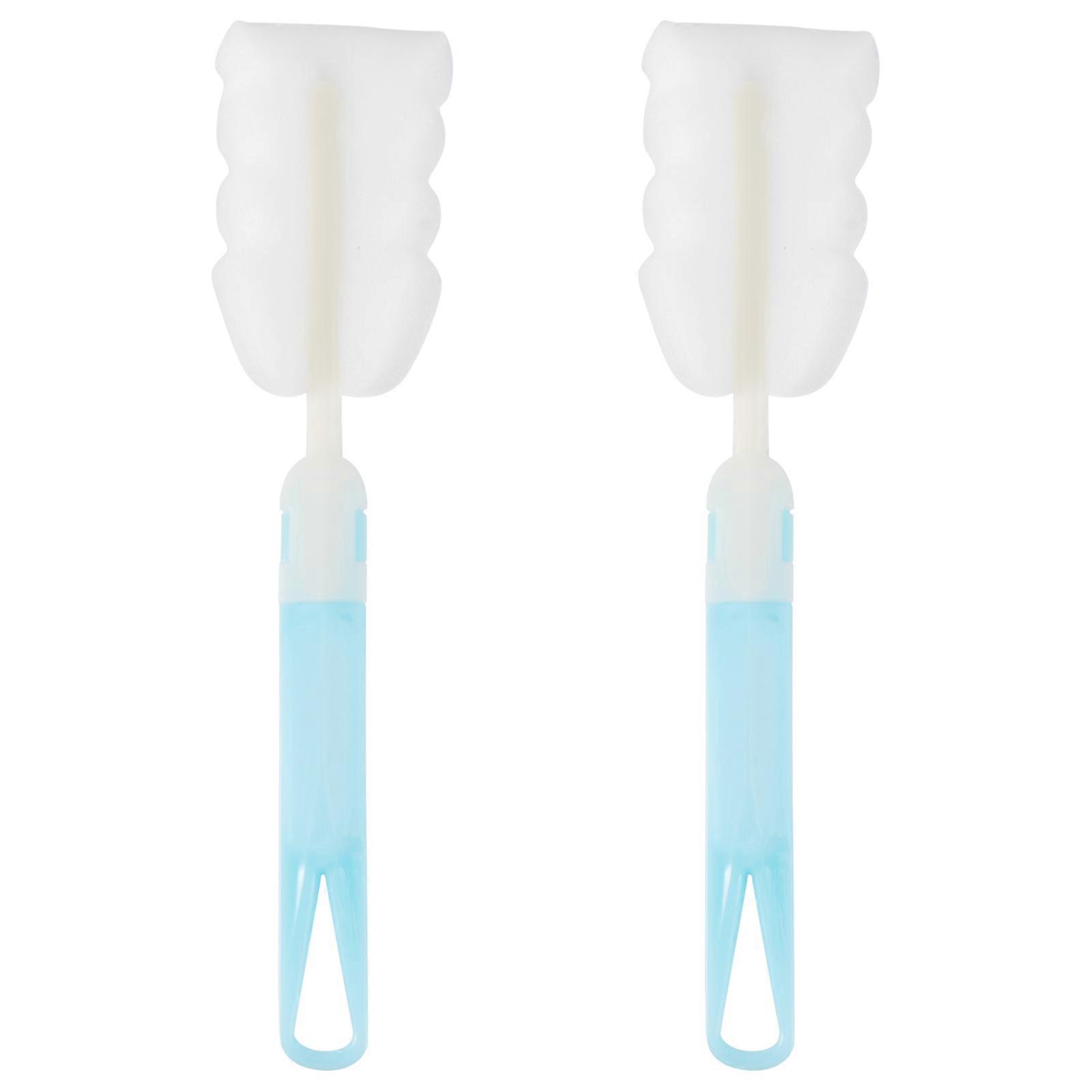 Blue Sponge Baby Bottle Cleaning Brush with Plastic Handle for Thorough Cleaning 2 Pcs Including Replacement Sponge