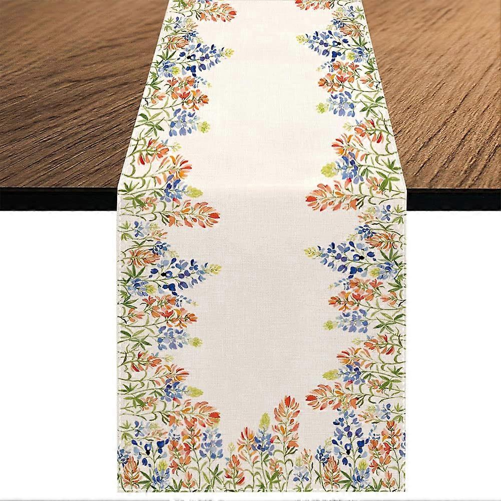 Polyester Floral Table Runner 13 x 70 Inch Bluebonnet Design for Spring Summer Dining Decor