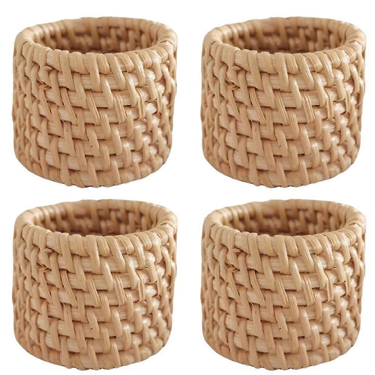 4pcs Woven Rattan Napkin Rings Set Handmade