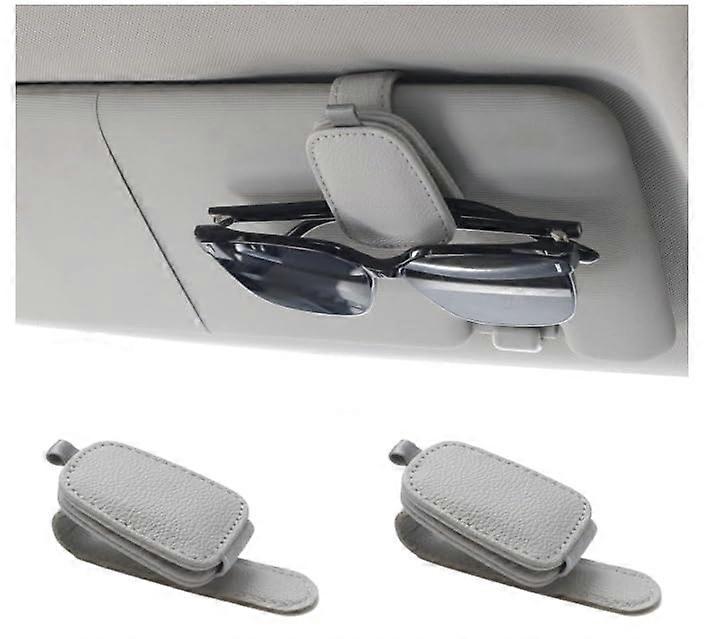 Car Sunglass Holder Magnetic Leather Sun Visor Clip with Secure Scratch Storage Light Gray