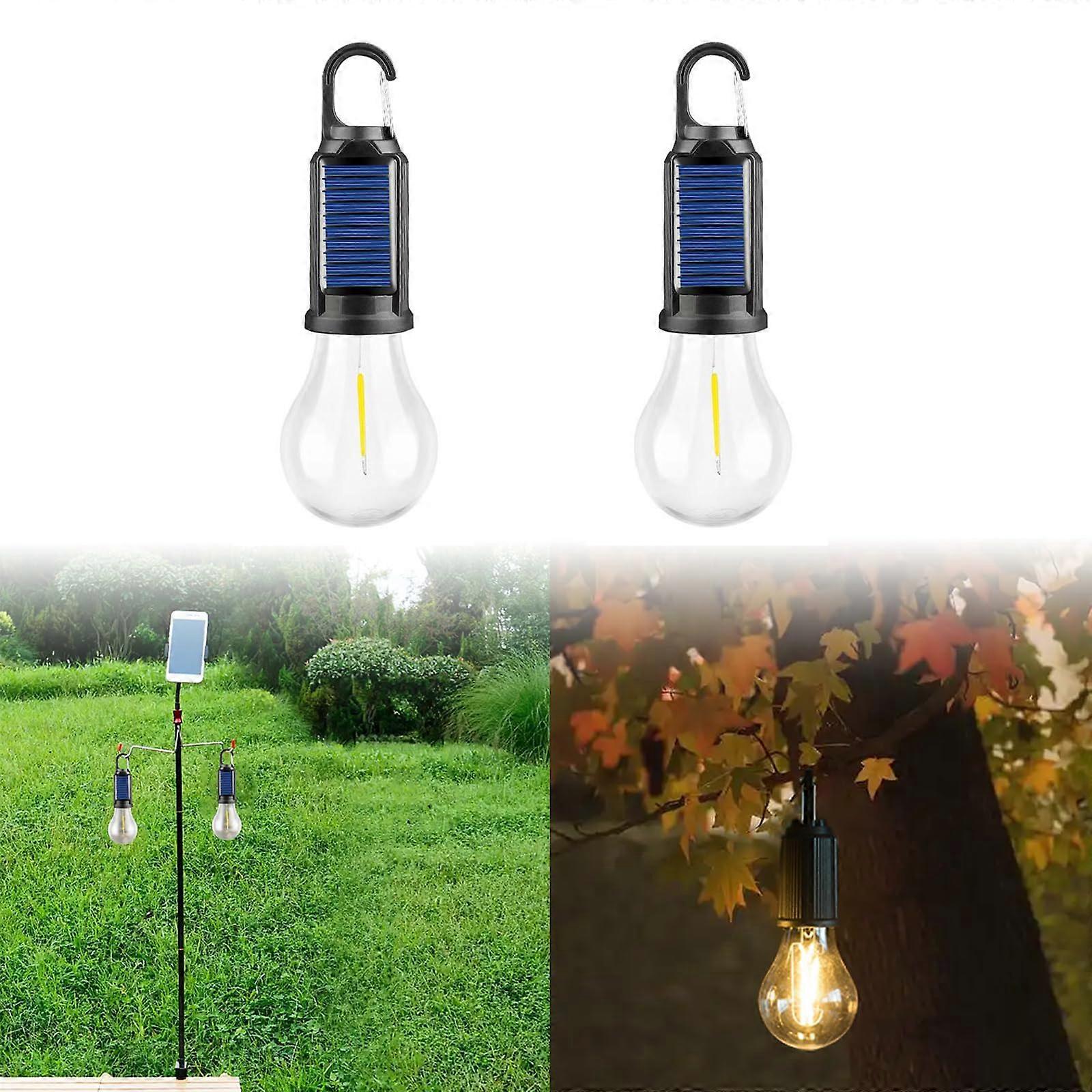 Solar Camping Light USB Rechargeable Lantern with Dual Charging Options and Hanging Hook, 2PCS