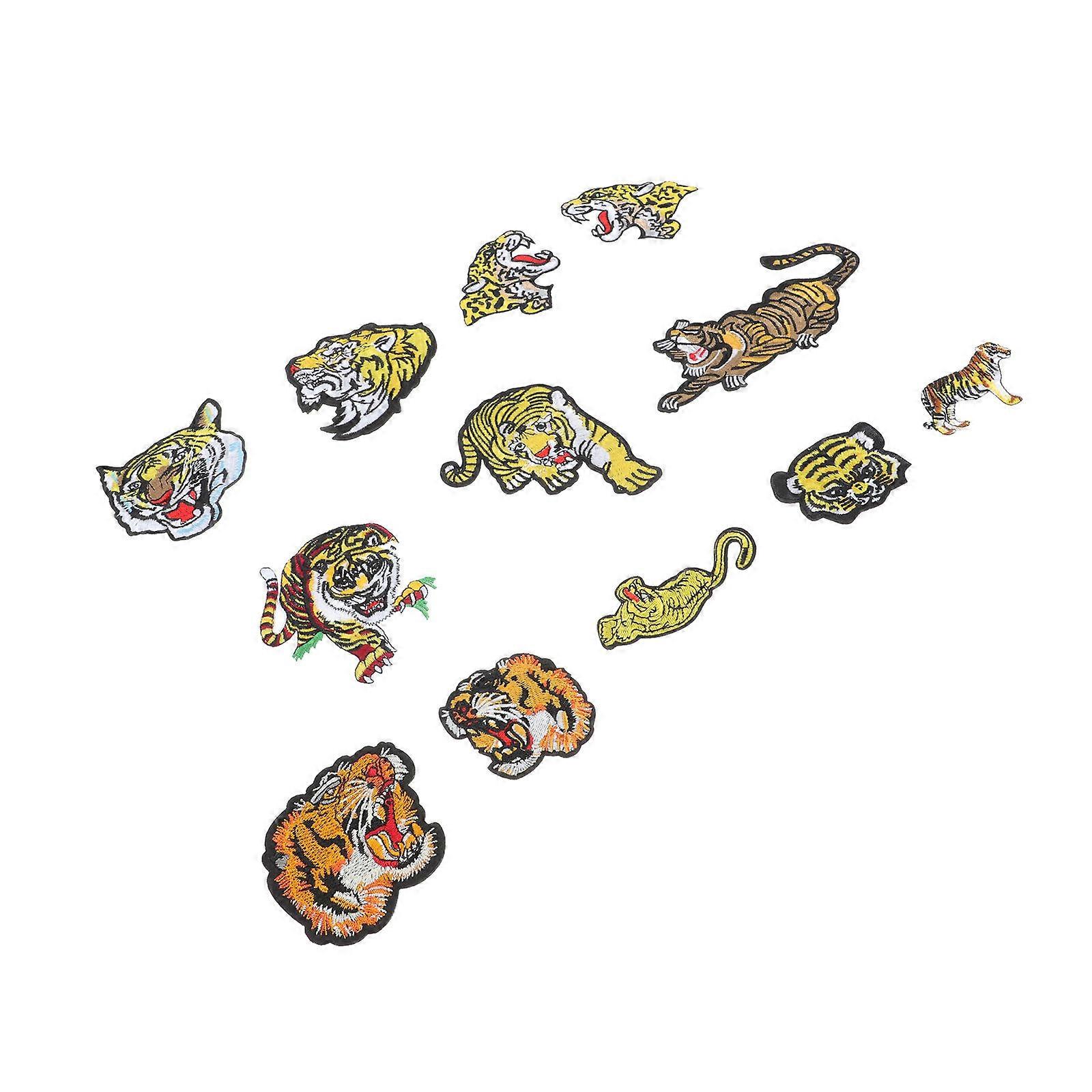 Old Tiger Embroidered Patch for Clothes 12Pcs Cartoon Tiger Sewing Accessory