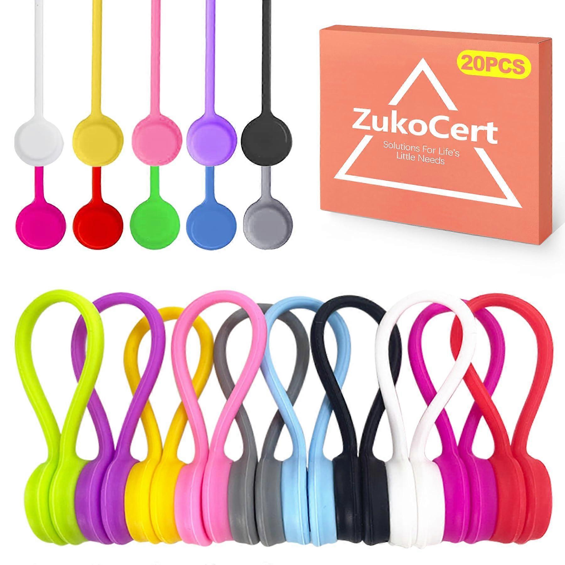 20Pack Magnetic Cable Ties – Reusable Silicone Cord Organizers with Magnetic Lock for Cords and Wires