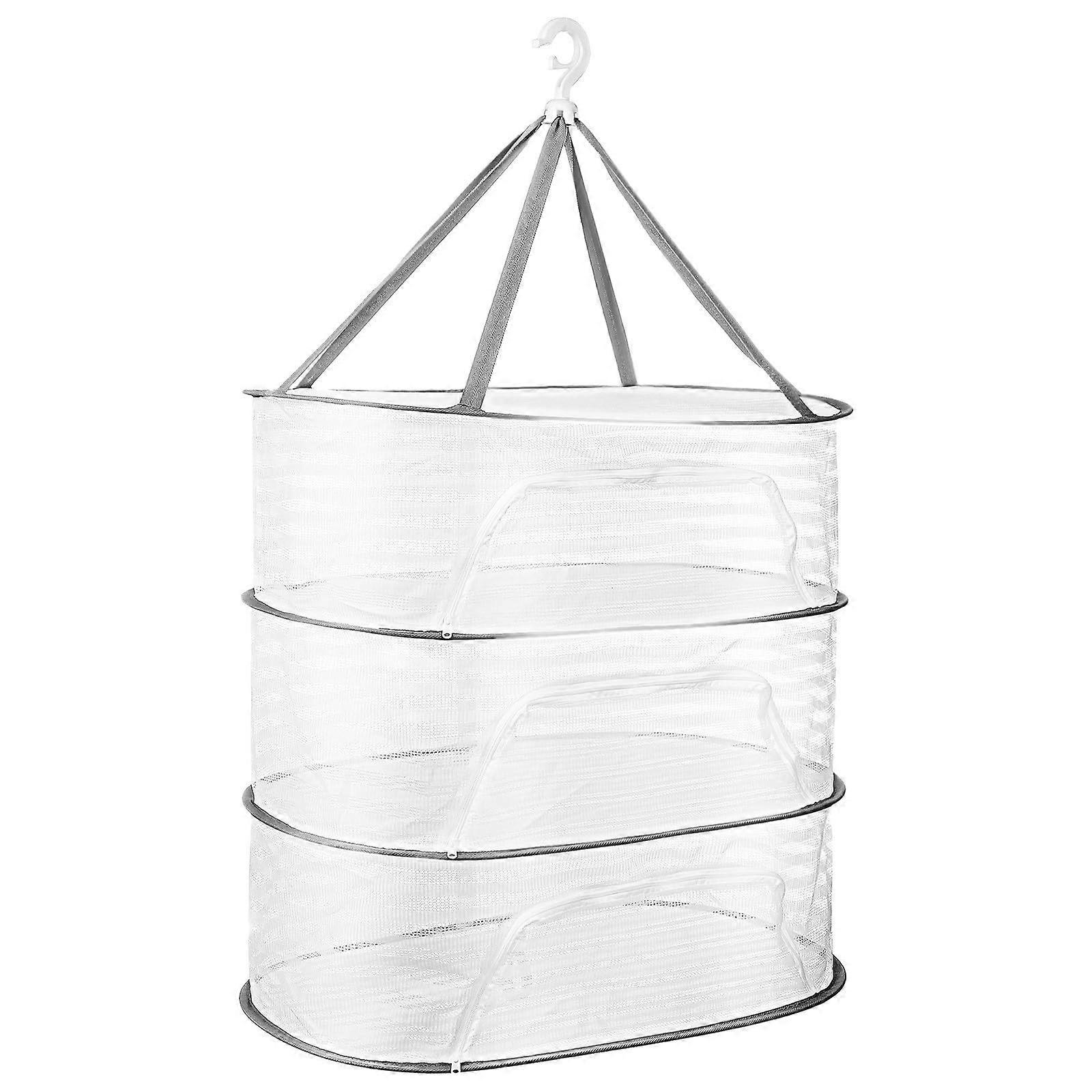 Hanging Mesh Drying Rack with Windproof Barrier, ThreeLayer Foldable Net for Herbs Fish and Clothes