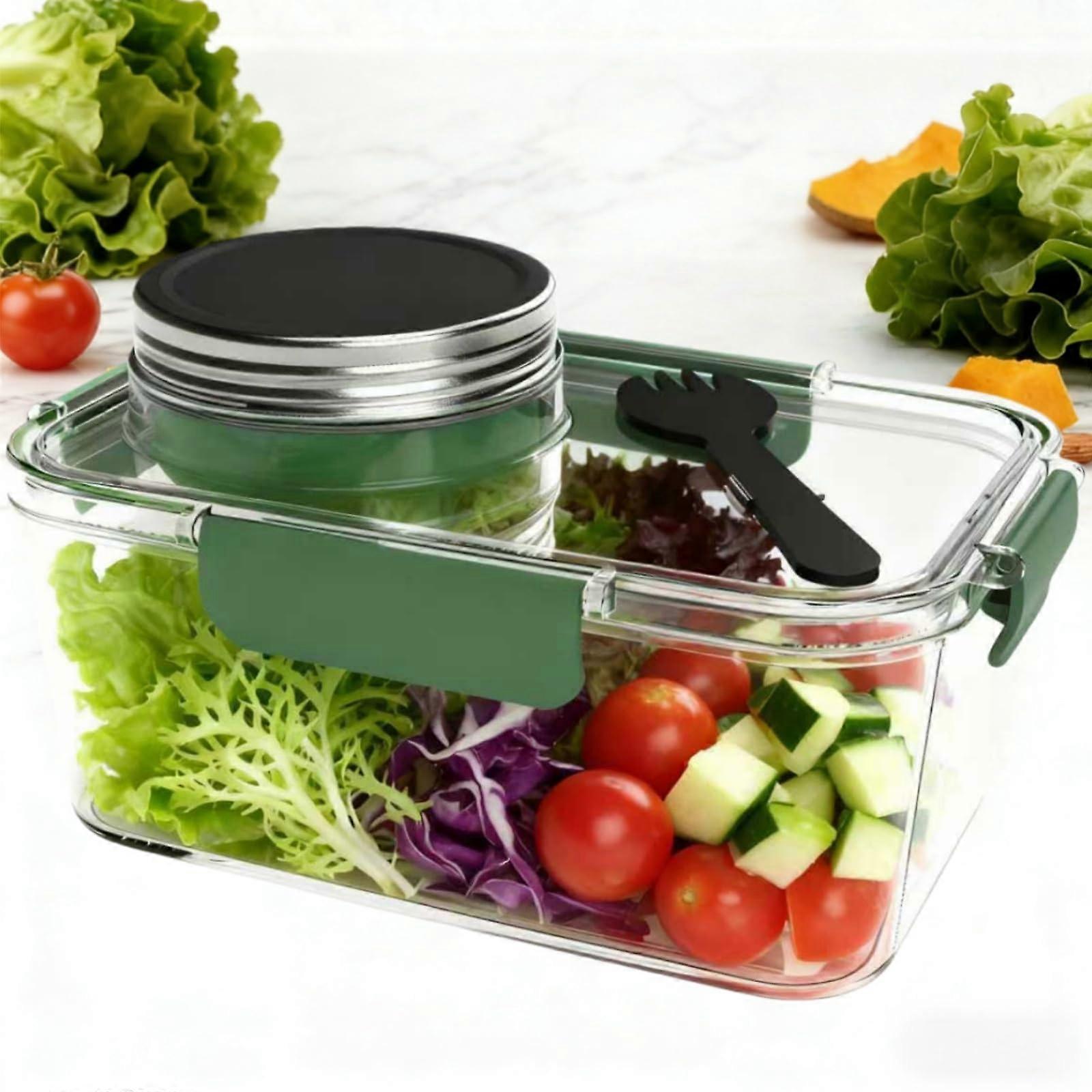 Salad Lunch Container with Leakproof Dressing Compartment, EcoFriendly Utensil Set for Travel and Office