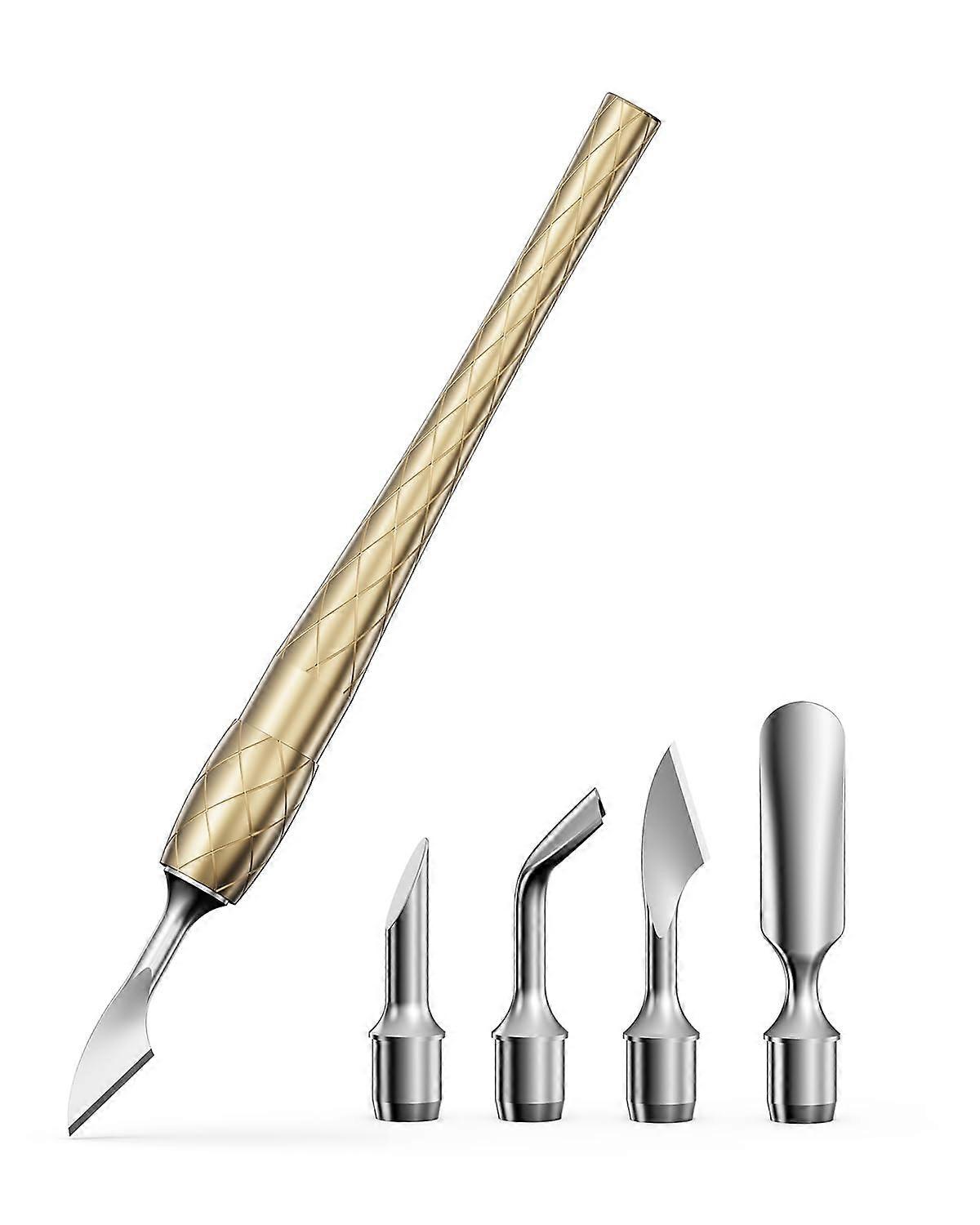 4in1 Cuticle Pusher Tool Set with Interchangeable Heads and ThreadLock AntiSlip Handle