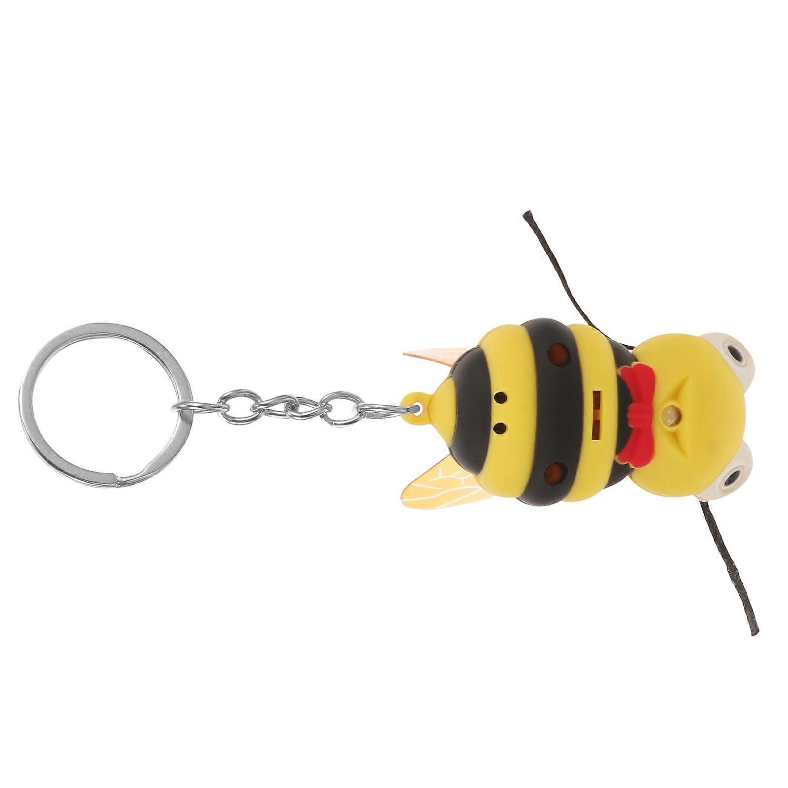 Yellow Innovative Bee Shaped Keychain with Sound and Light Fun Accessory