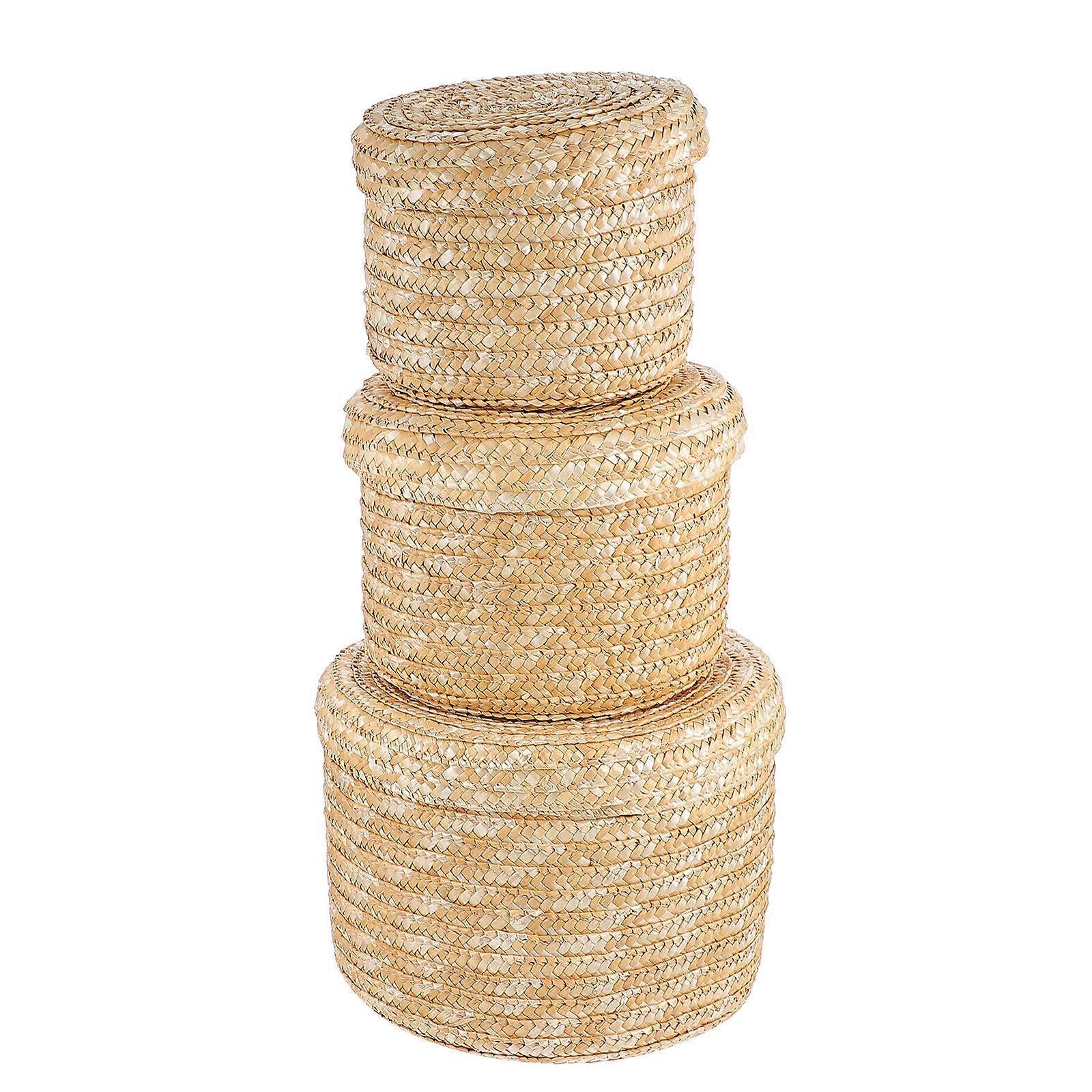 Multipurpose Storage Basket for Storage 3Pcs Wheat Stalk Khaki Holders