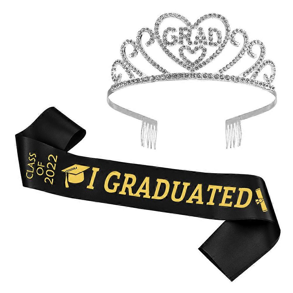 Silver Graduation Sash and Party Crown Set for Celebration 3Sets