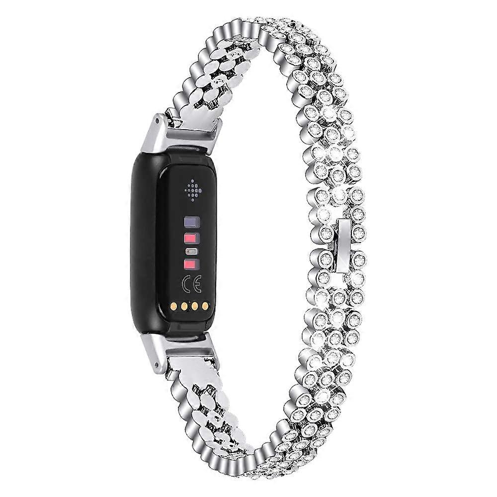 Slim Rhinestone Bracelet Replacement Strap Elegant Metal Adjustable Women Silver for Fitbit Luxe