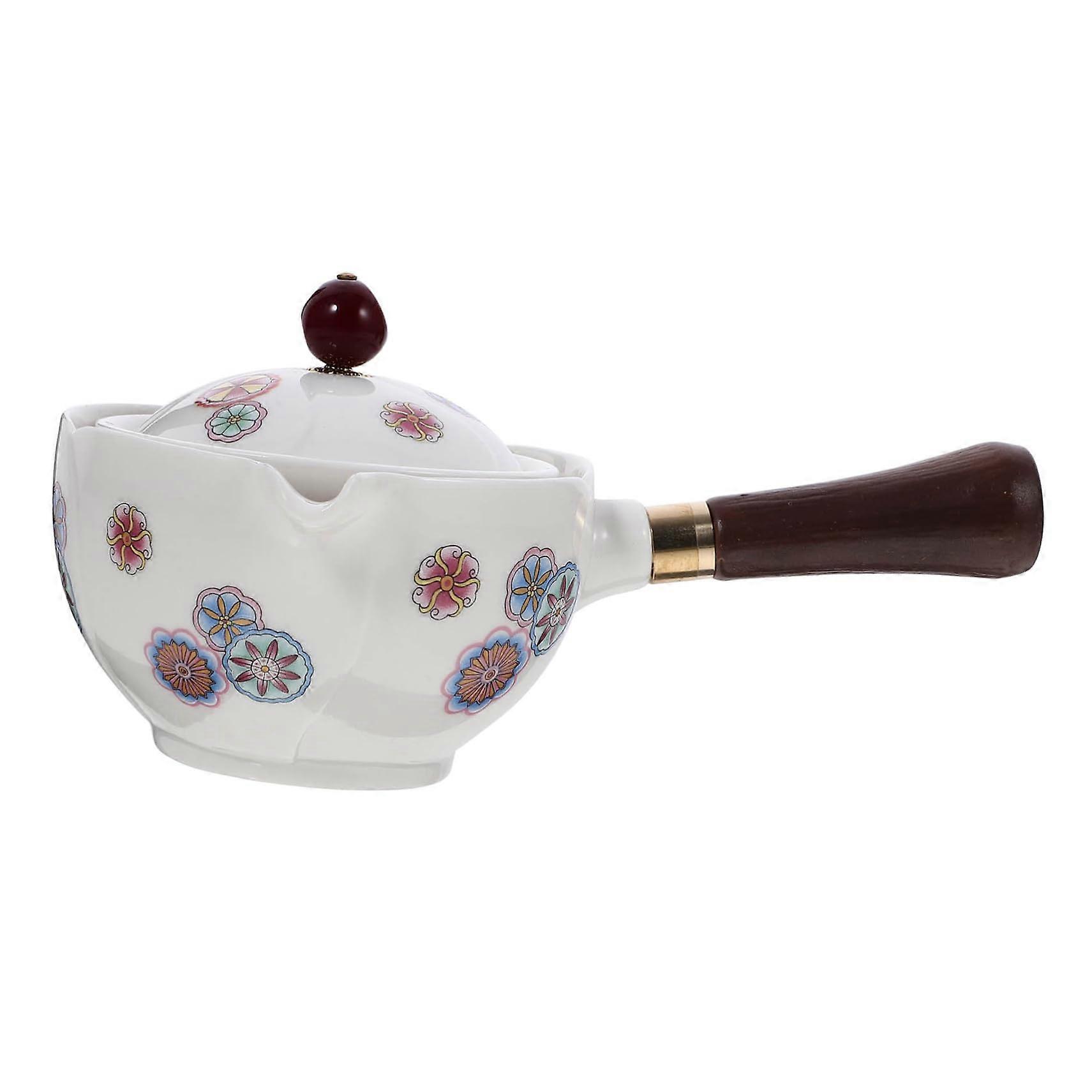Ceramic Teapot with Side Handle and Infuser, Automatic Filtering for Loose Leaf and Blooming Tea