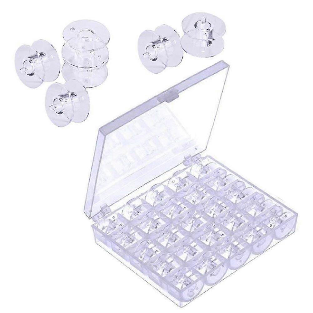 25 Clear Plastic Sewing Machine Bobbins with Storage Case