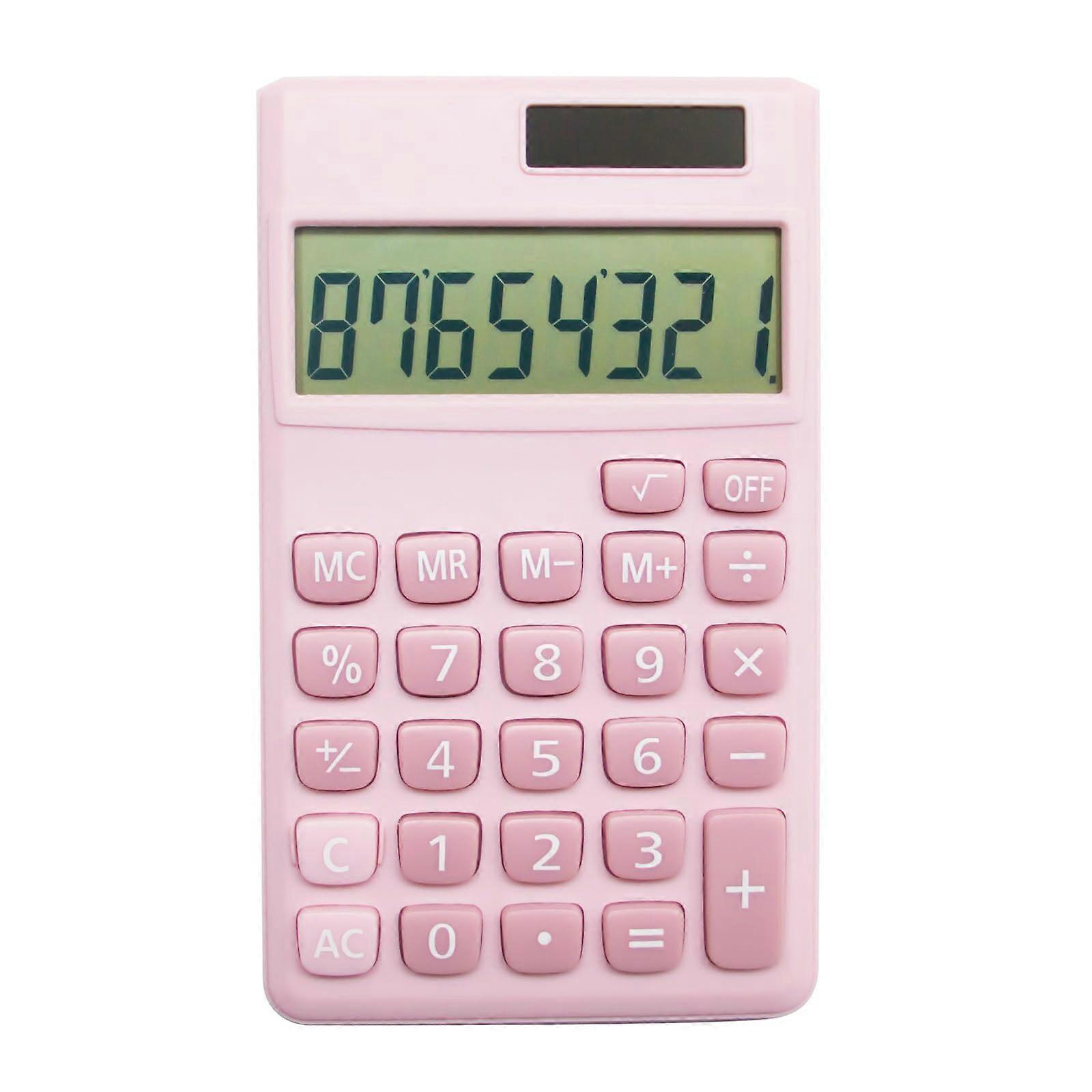 Basic Calculator with Large LCD Display, Dual Power, Pocket Size for School Office, 8Digit Pink