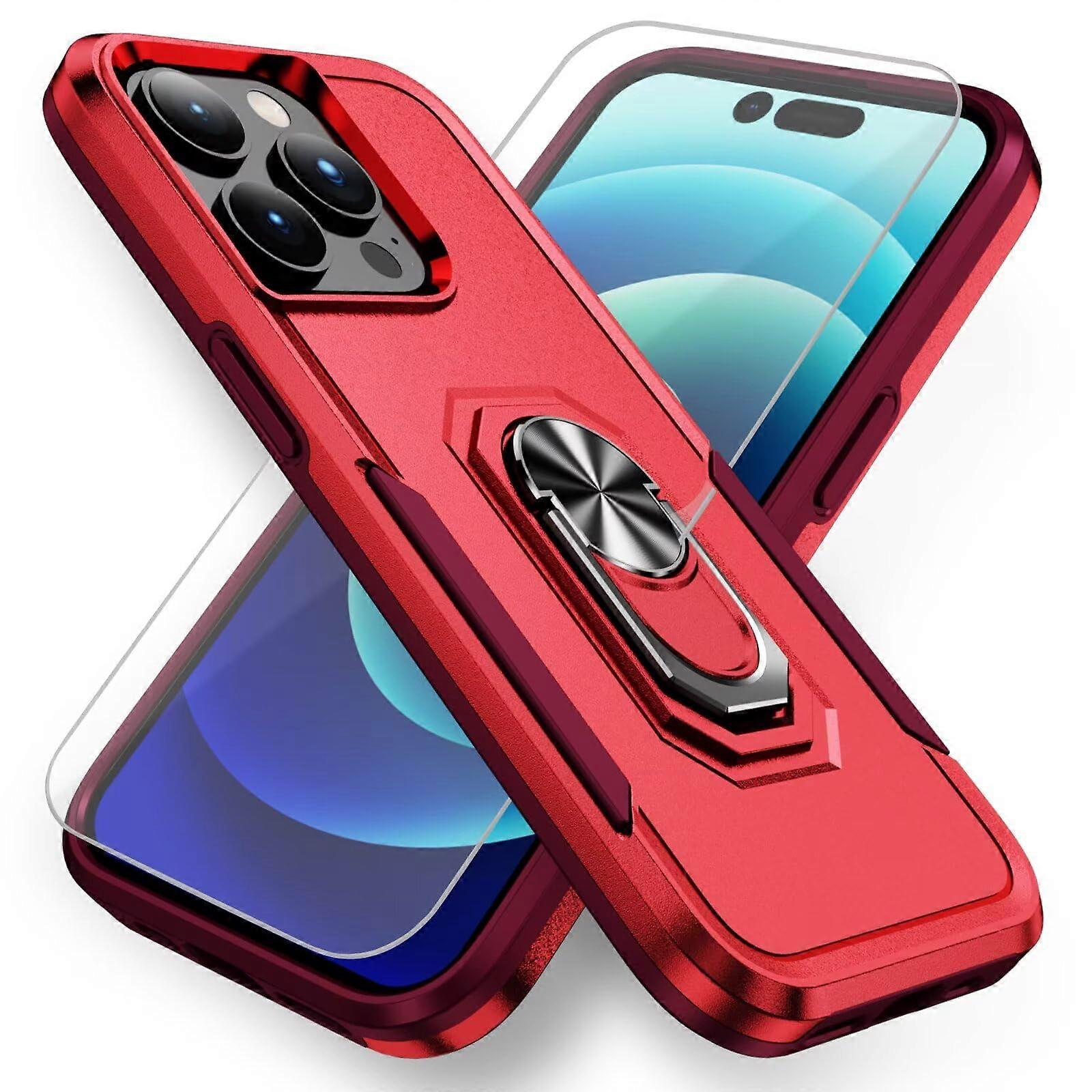 Military Shockproof Kickstand Case with Screen Protector, Red Rose Armor for iPhone 15 Plus