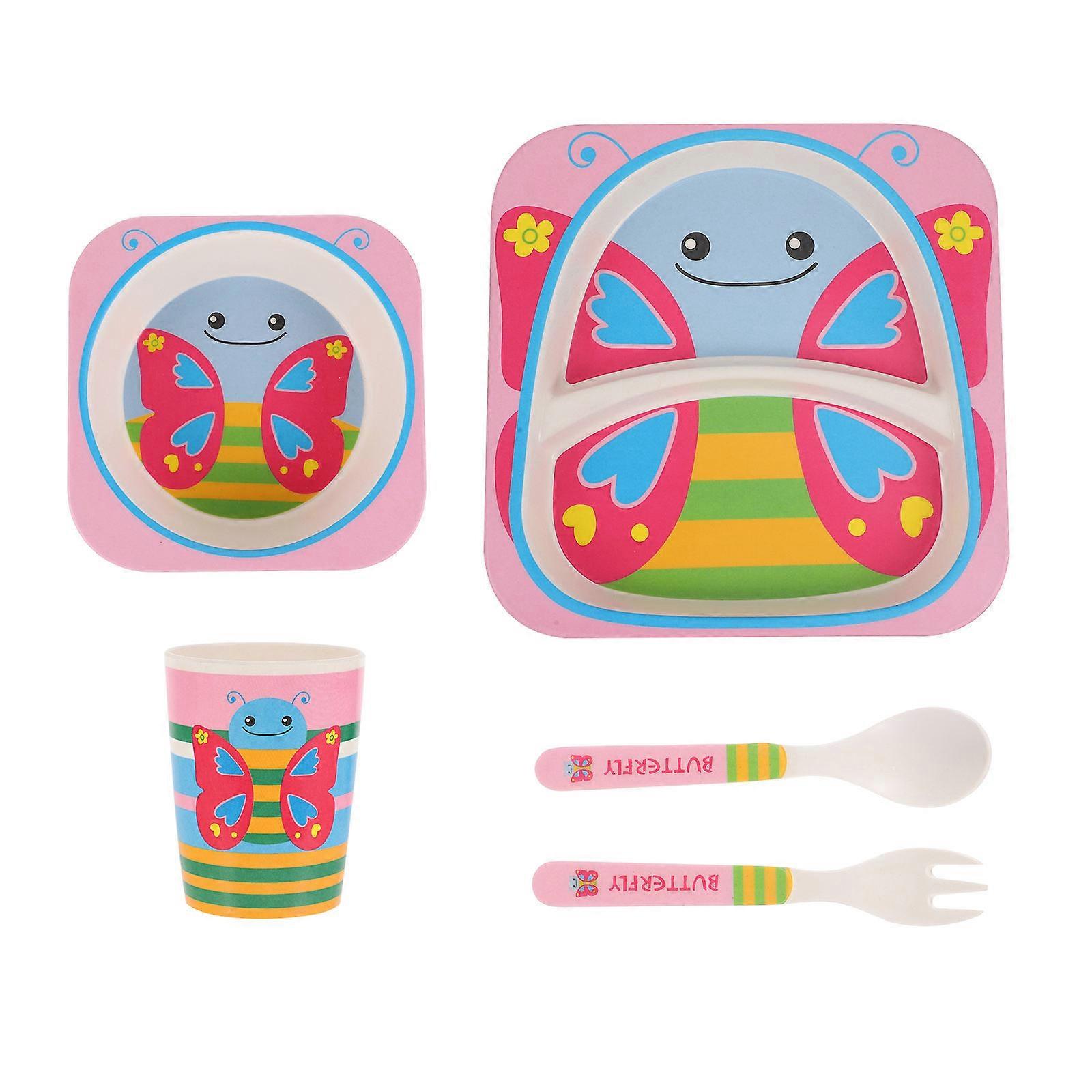 Children Tableware Set Toddler Dining Kit with Plate Bowl Fork 5Pcs
