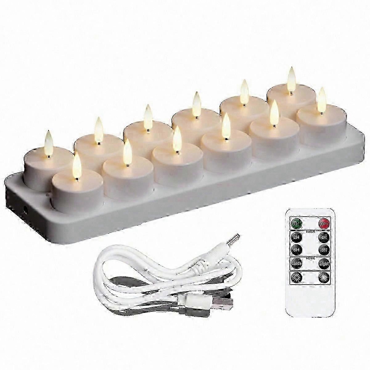 LED Tea Lights with Charging Base, 12 Pack Rechargeable Flameless Candles, Remote Control Functionality
