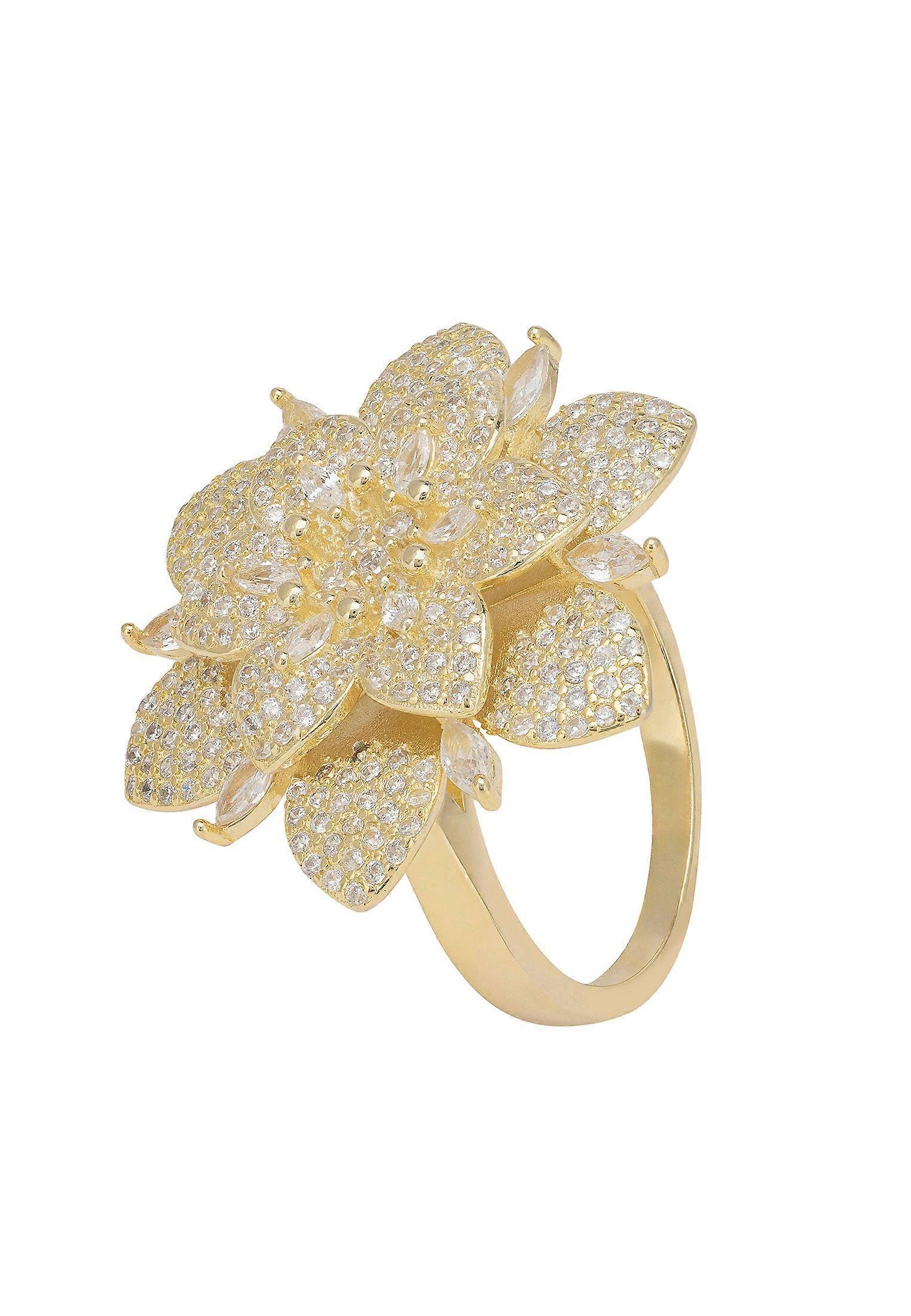Primrose Flower Cocktail Ring Gold