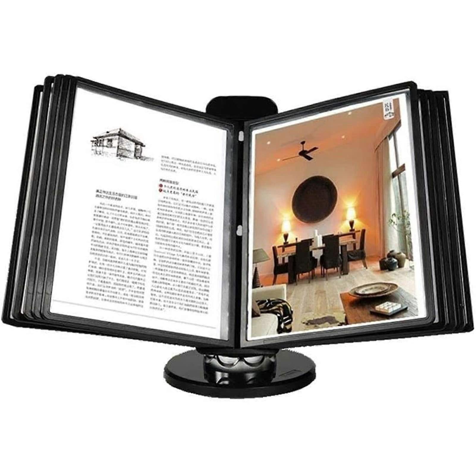 10Pocket Desktop Reference Display Rack A4 Paper Flip Folder with EasyLoad Pockets and Weighted Base