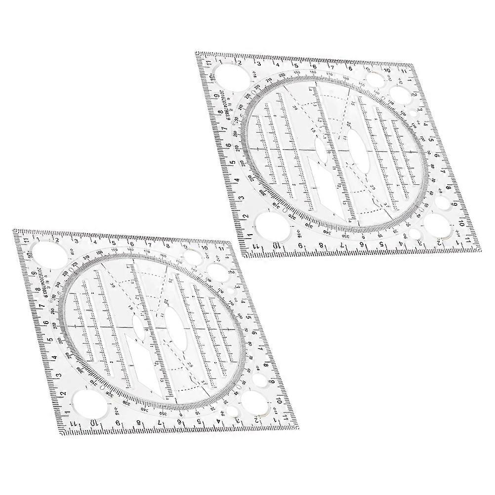 Students Drawing Ruler Plastic Multi-Functional Stencil 2Pcs Pack