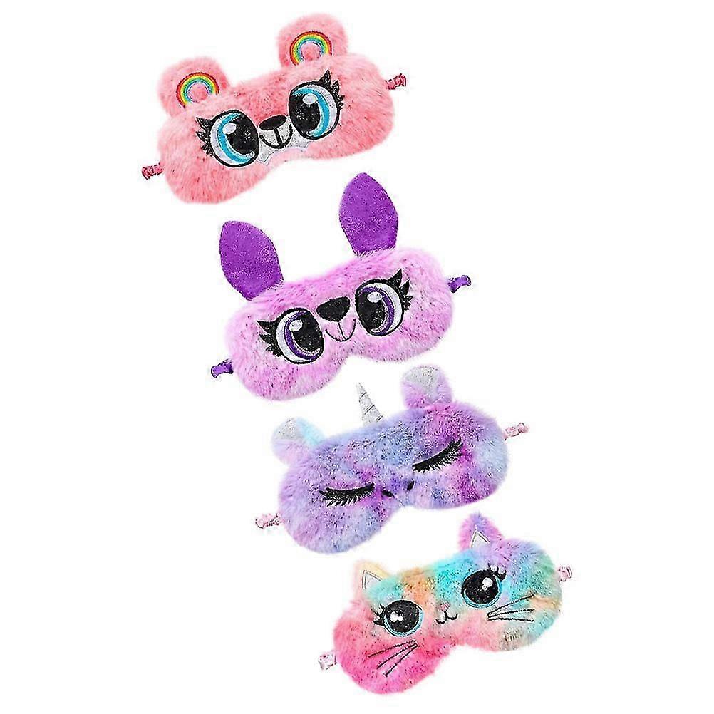 Children's Plush Sleep Eye Mask, Light Blocking, 4Pcs Assorted for Relaxation