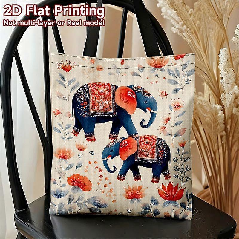 Sac à main pliable grande capacité, 1 pièce, idéal pour &, fourre-tout réutilisable en polyester durable avec imprimé éléphant, rectangulaire S-Redcw