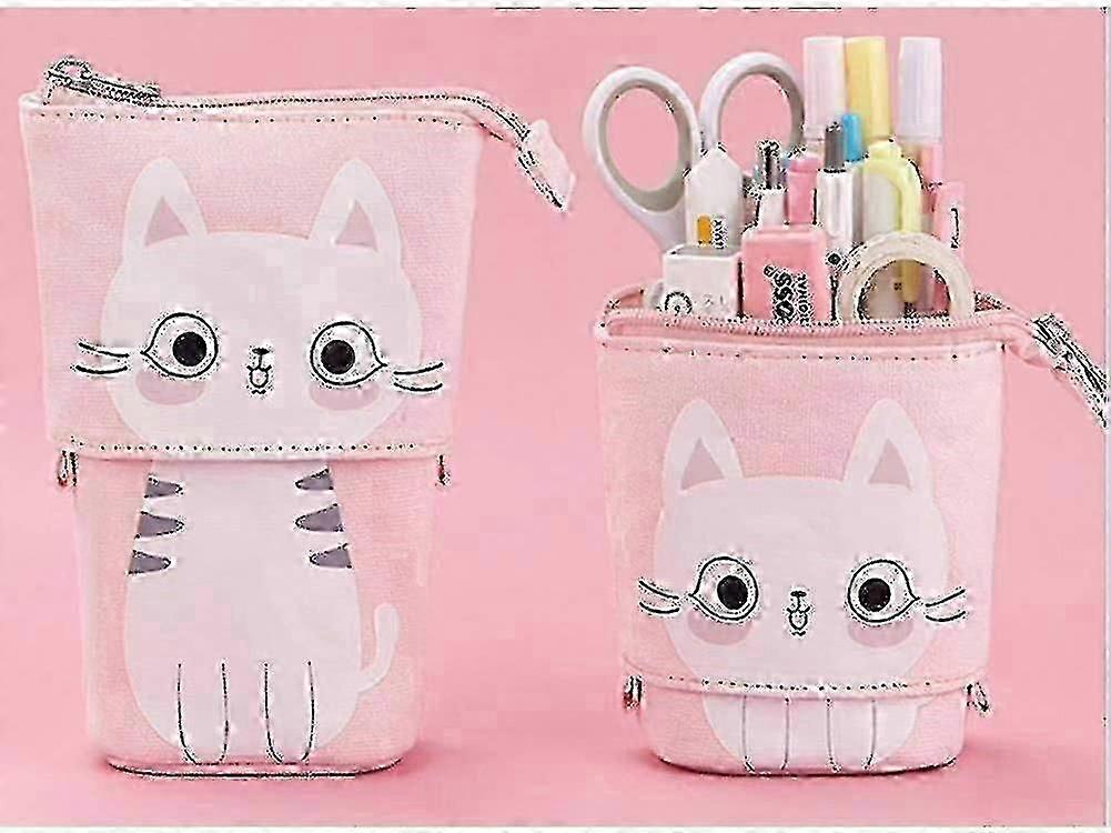 Telescopic Pencil Case Canvas Cases, Cute Cat Pattern Holder