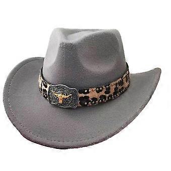 Gray Western Cowboy Hat with Leopard Band for Men Women