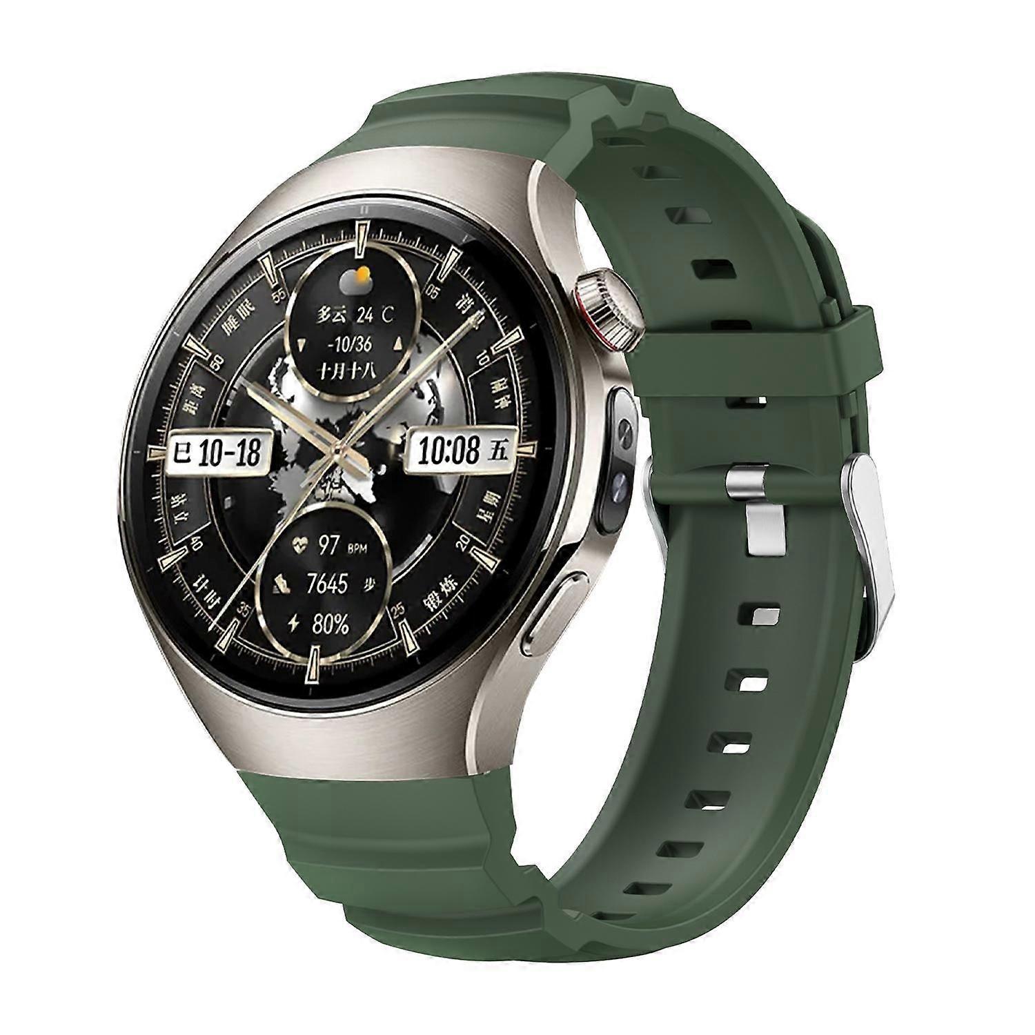 For Huawei Watch 5 46mm Silicone Classic Metal Clasp Replacement Smart Watch Band Dark Green