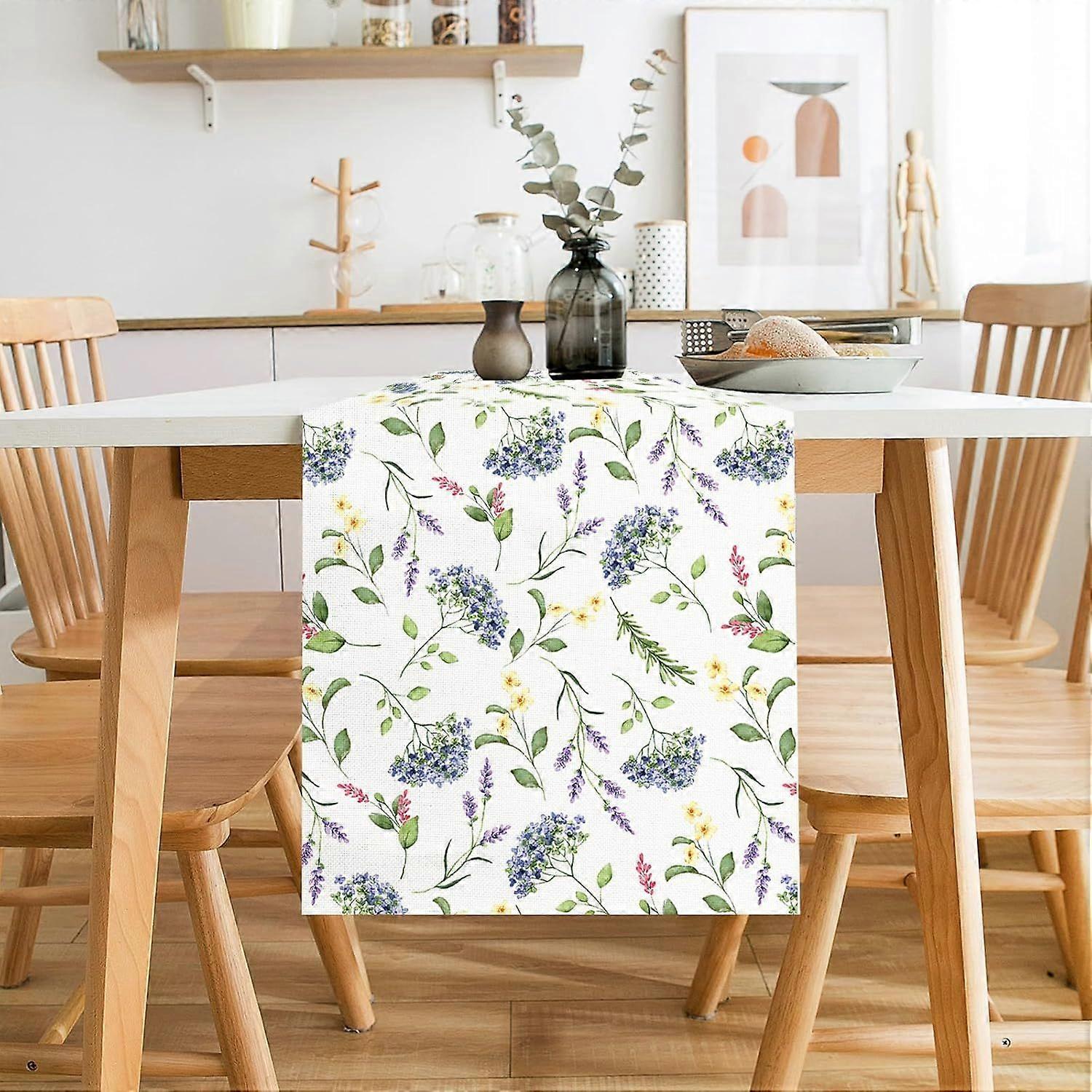 Spring Summer Hydrangea Table Runner Blue Floral Flowers Table Runner Kitchen