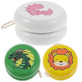 Wooden Yoyo Balls for Kids with String and Cute Cartoon Design 3Pcs