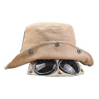 Z7 Neuheit 2-in-1 Unisex-Baumwoll-Bucket-Cap mit Pilotenbrille, breiter Krempe, Sonnenschutz, Fischerhut-YH