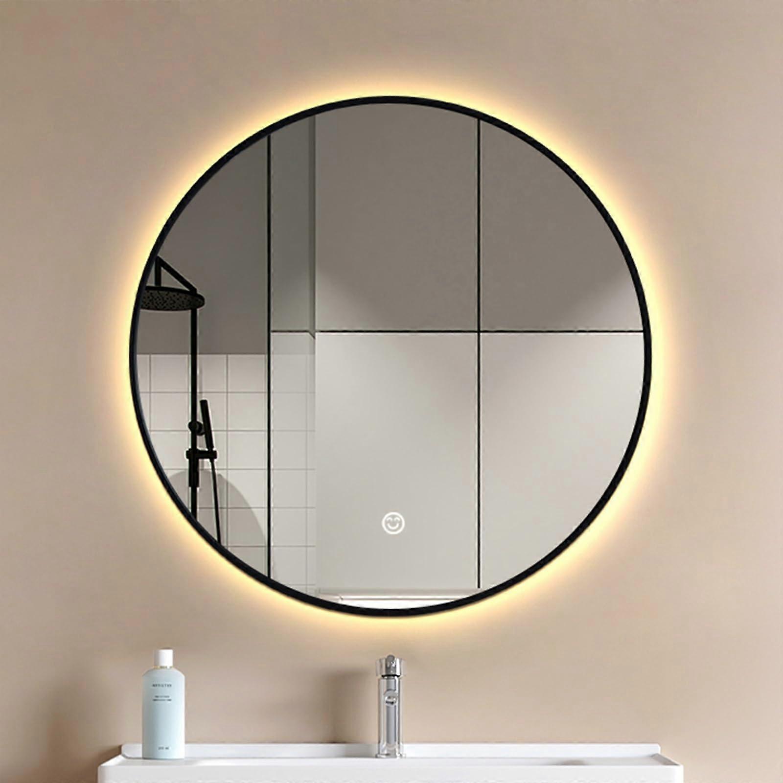 Black LED Bathroom Mirror with Stepless Dimming, Three Color Lighting and Smart Memory Function