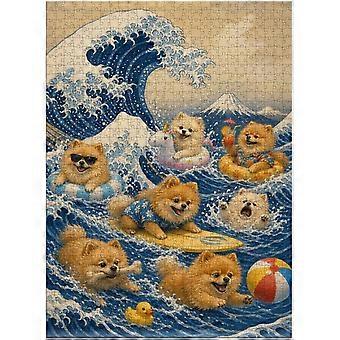 Pomeranians Off Kanagawa Jigsaw Puzzle - Adorable Edition of the Classic Art SQZ038