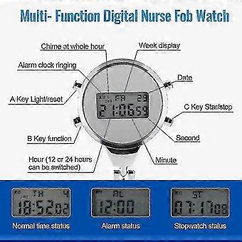Nurse Pocket Watch, Multifunction Digital Nurse Watch Brooch Pin Nurse Watch With Luminous Calendar-Excellent